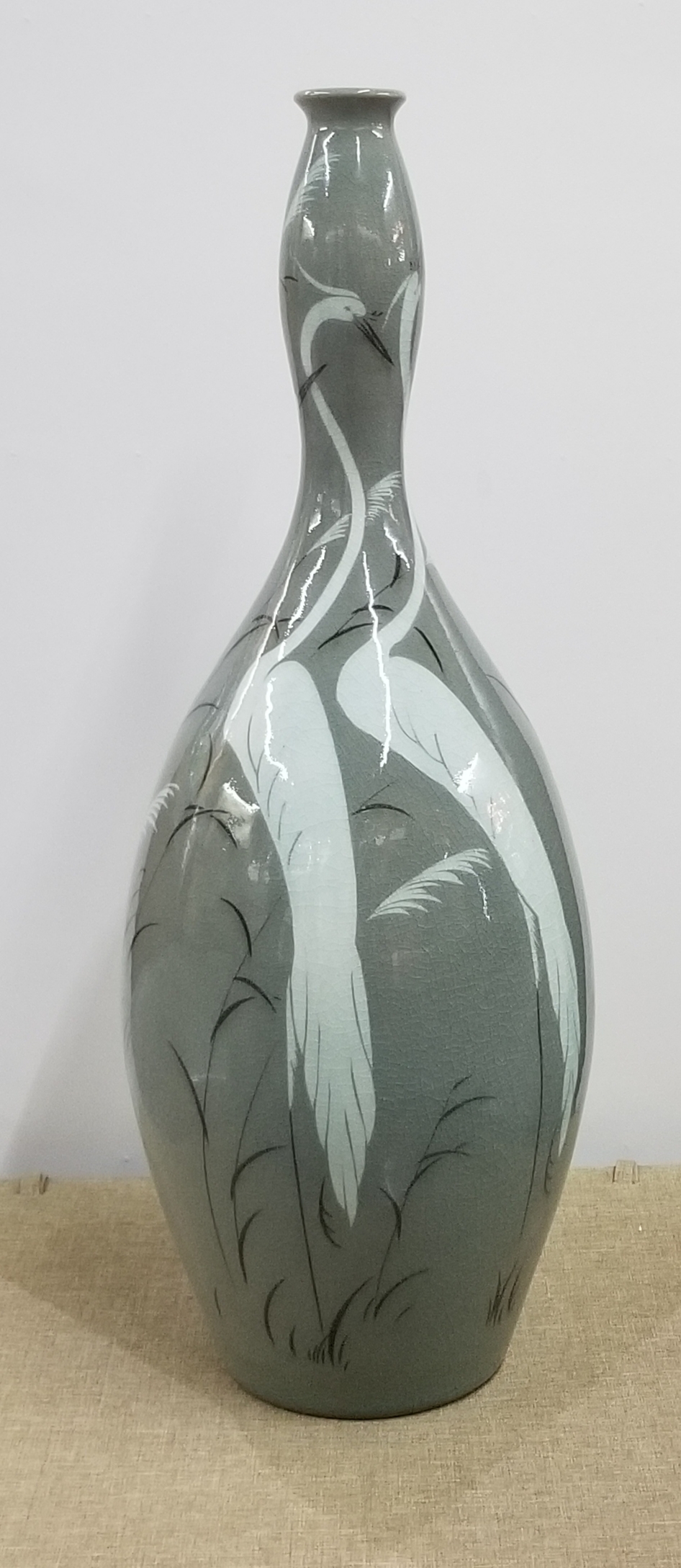 2.芦苇和鹤镶嵌装饰青瓷花瓶2017 50x18cm.jpg